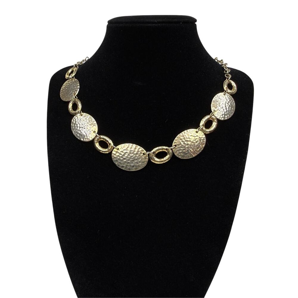 Chic Gold Tone Hammered Disc Collar Bib Necklace Statement Fashion Jewelry 16"
